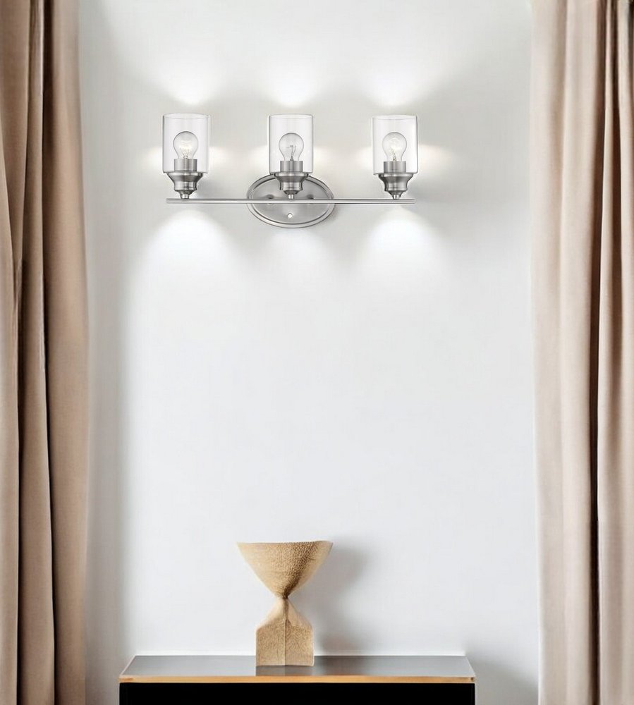 Three Light Silver Wall Light with Clear Glass Shade HomeRoots