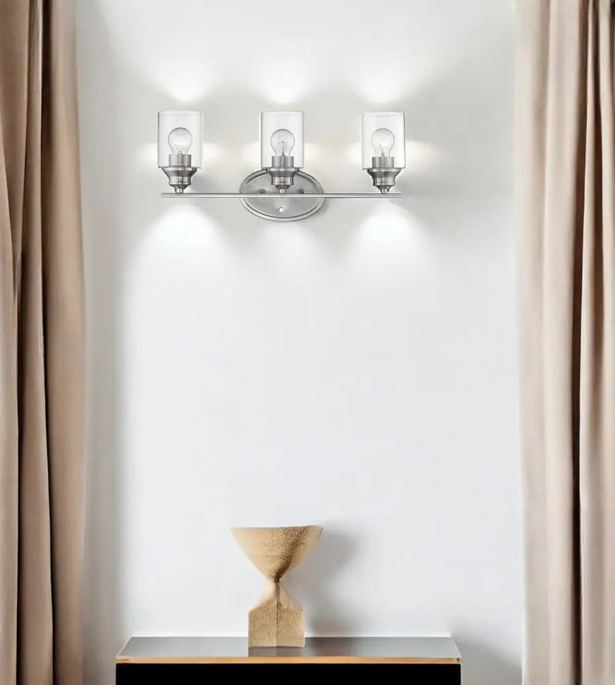 Three Light Silver Wall Light with Clear Glass Shade HomeRoots
