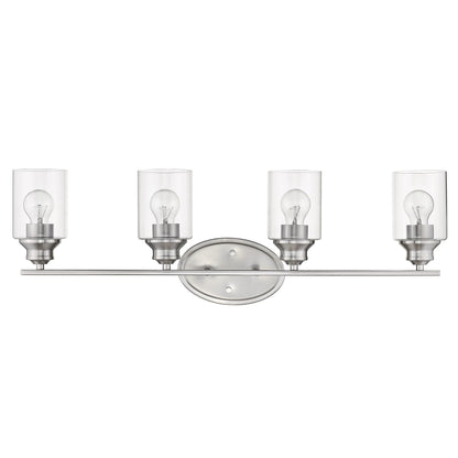 Four Light Silver Wall Light with Clear Glass Shade