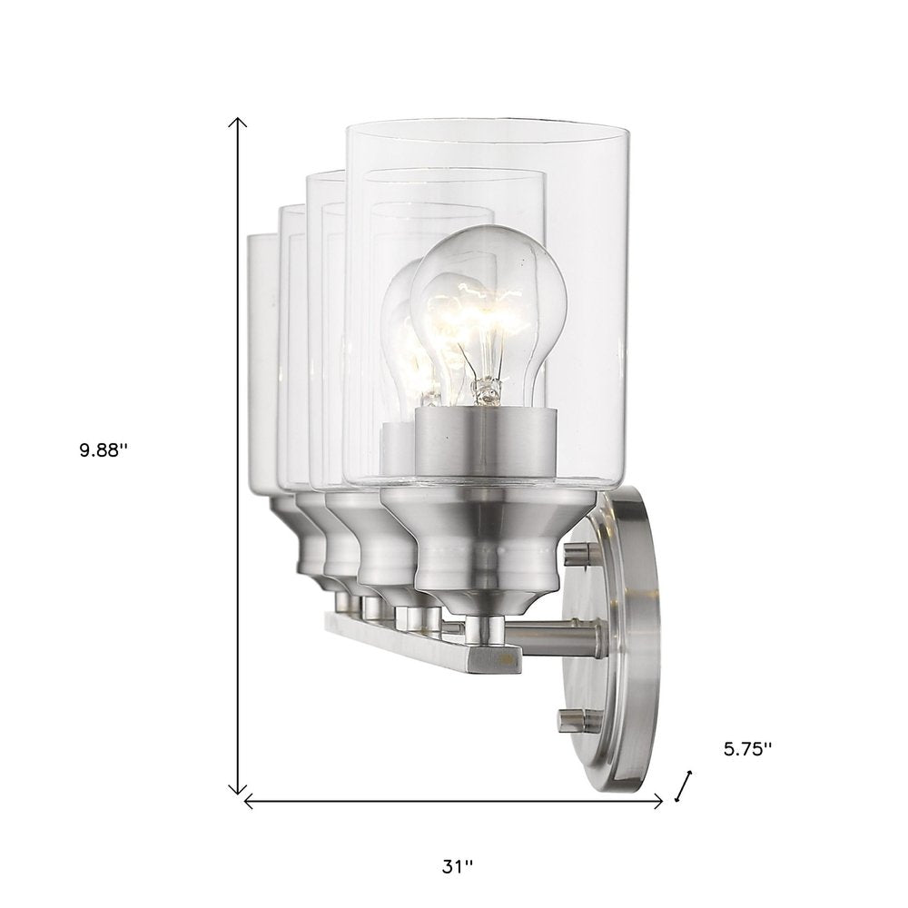 Four Light Silver Wall Light with Clear Glass Shade HomeRoots