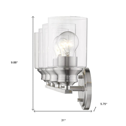 Four Light Silver Wall Light with Clear Glass Shade HomeRoots