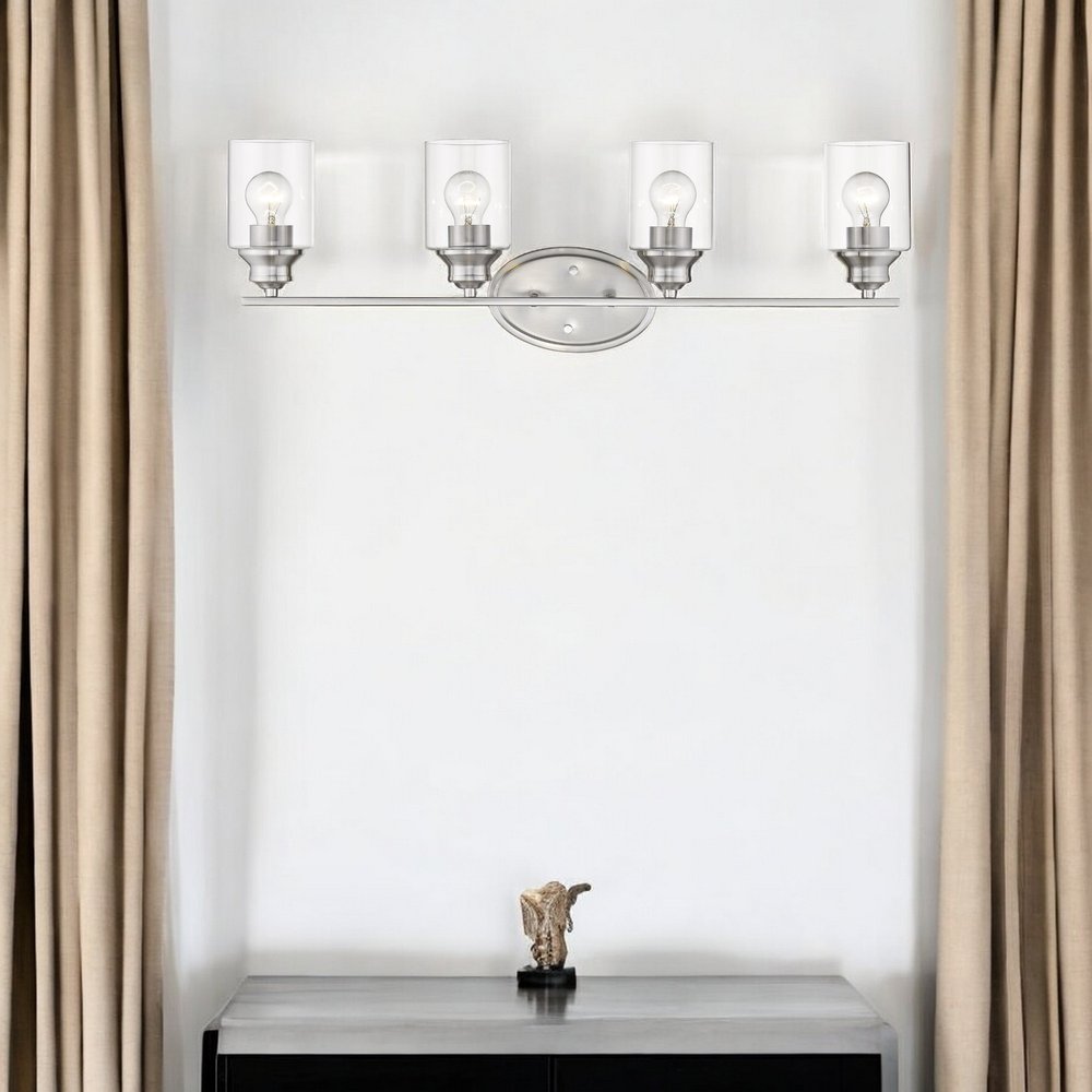 Four Light Silver Wall Light with Clear Glass Shade HomeRoots