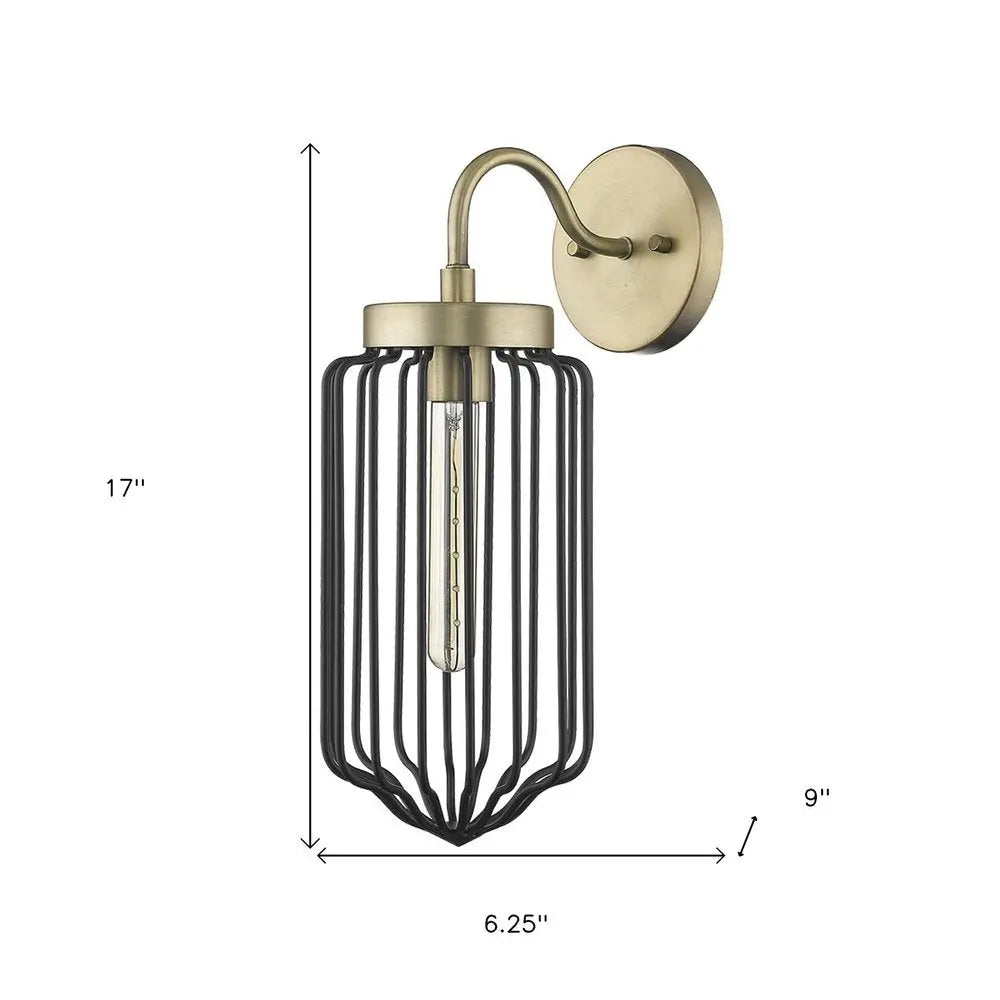 Gold and Black Metal Cage Wall Sconce HomeRoots