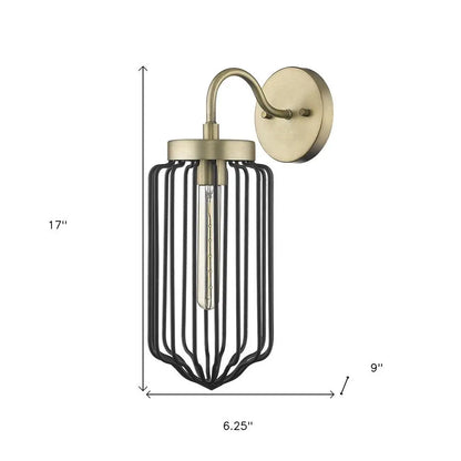 Gold and Black Metal Cage Wall Sconce HomeRoots