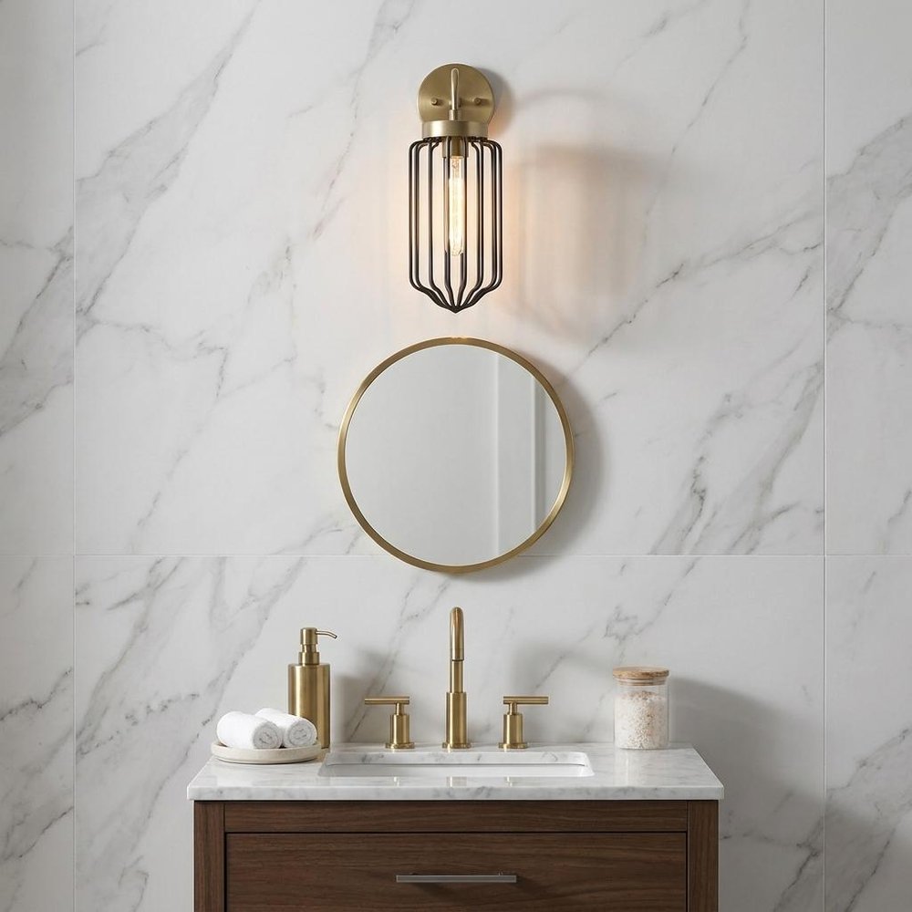 Gold and Black Metal Cage Wall Sconce HomeRoots