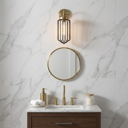 Gold and Black Metal Cage Wall Sconce HomeRoots