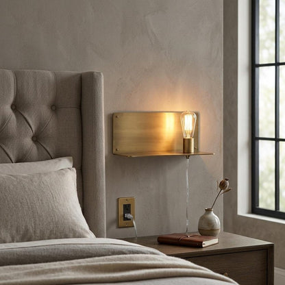 Dull Gold Shelf Wall Light HomeRoots