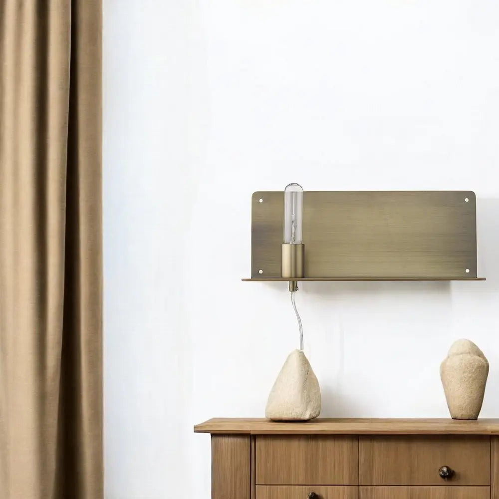 XL Dull Gold Shelf Wall Light HomeRoots