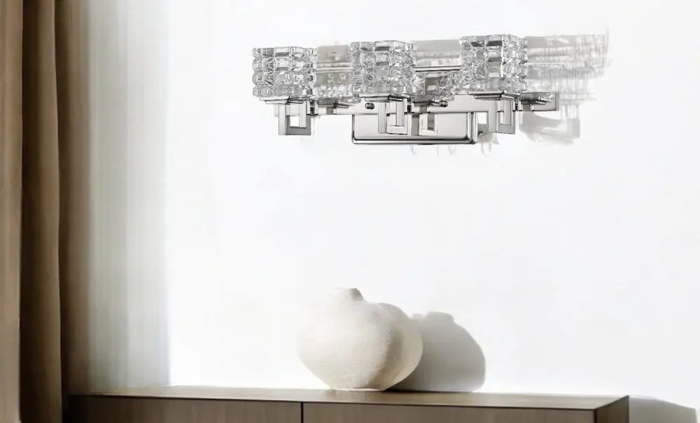 Coralie 3-Light Polished Nickel Sconce With Pressed Crystal Shades HomeRoots