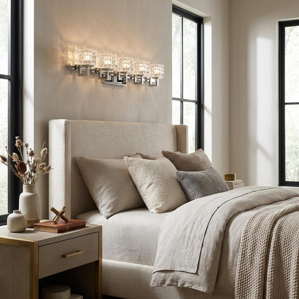 Coralie 5-Light Polished Nickel Sconce With Pressed Crystal Shades HomeRoots