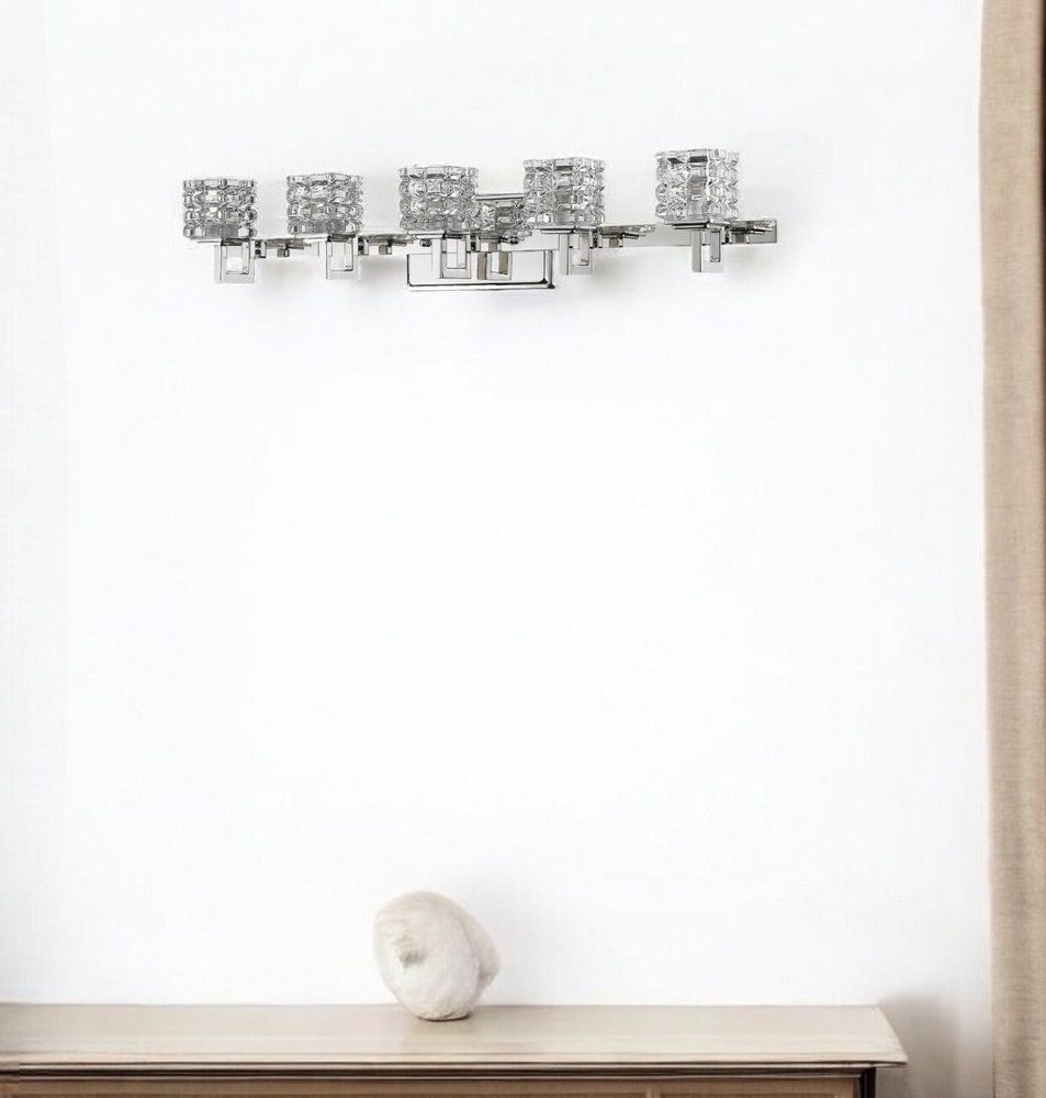 Coralie 5-Light Polished Nickel Sconce With Pressed Crystal Shades HomeRoots