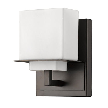 One Light Bronze White Glass Wall Sconce HomeRoots