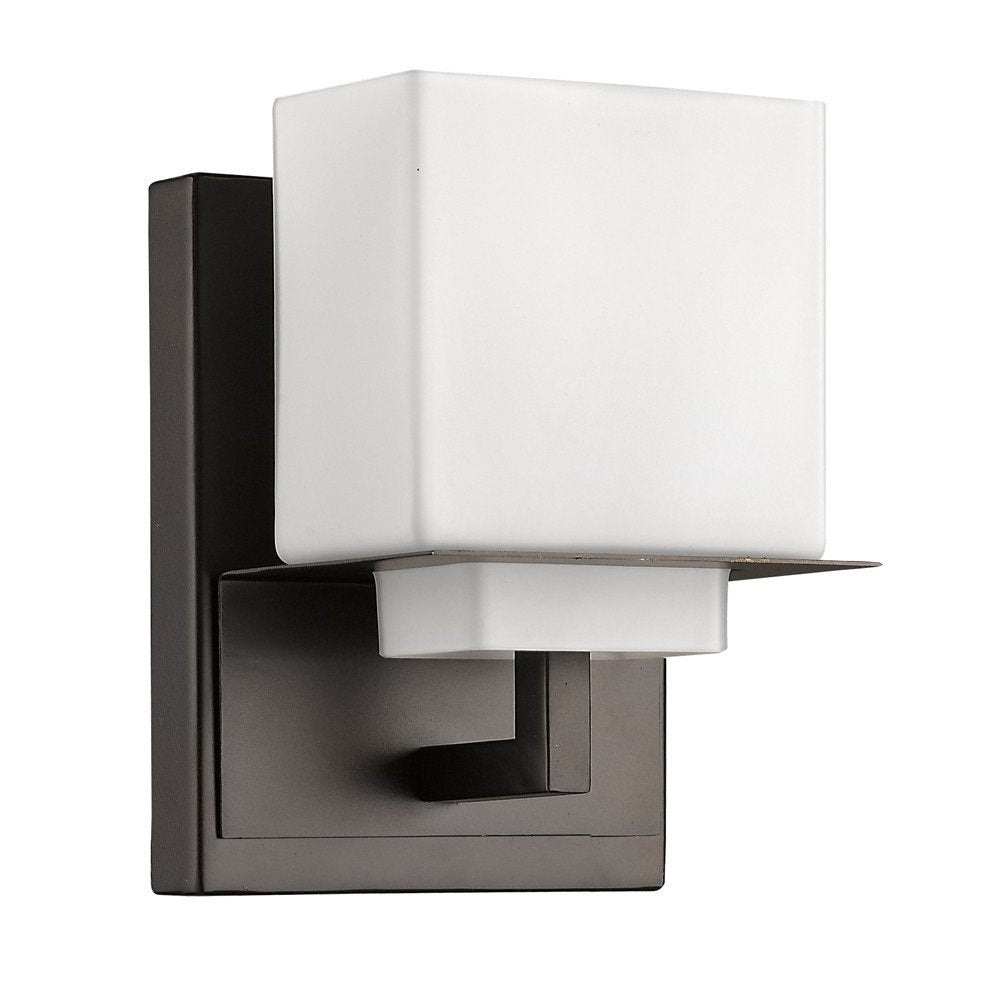 One Light Bronze White Glass Wall Sconce HomeRoots