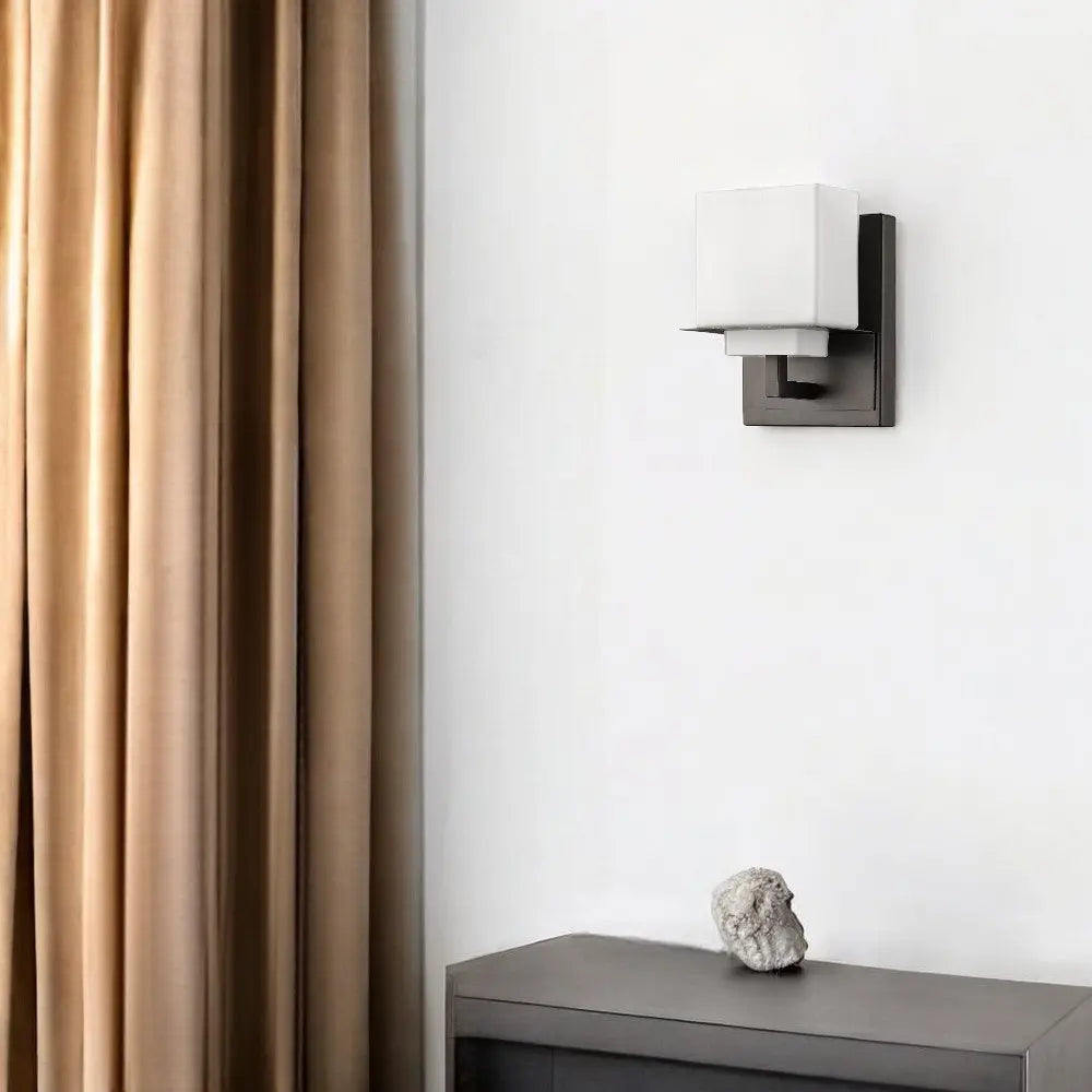 One Light Bronze White Glass Wall Sconce HomeRoots