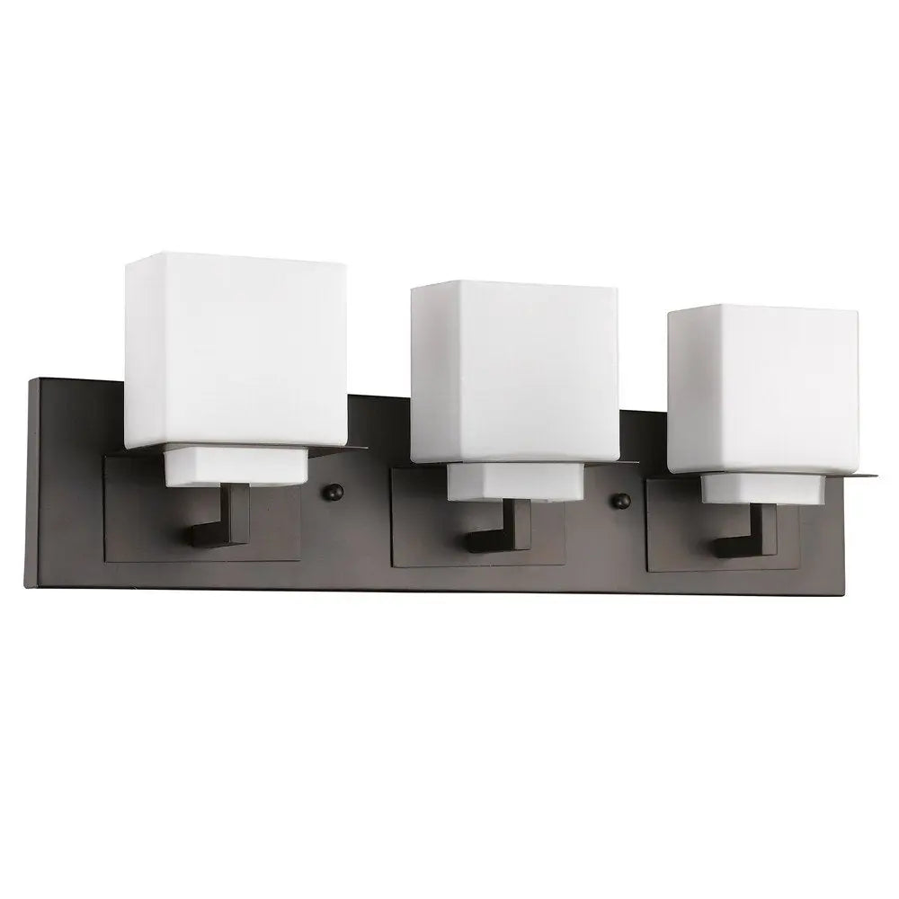 Rampart 3-Light Oil-Rubbed Bronze Vanity Light With Etched Glass Shades HomeRoots