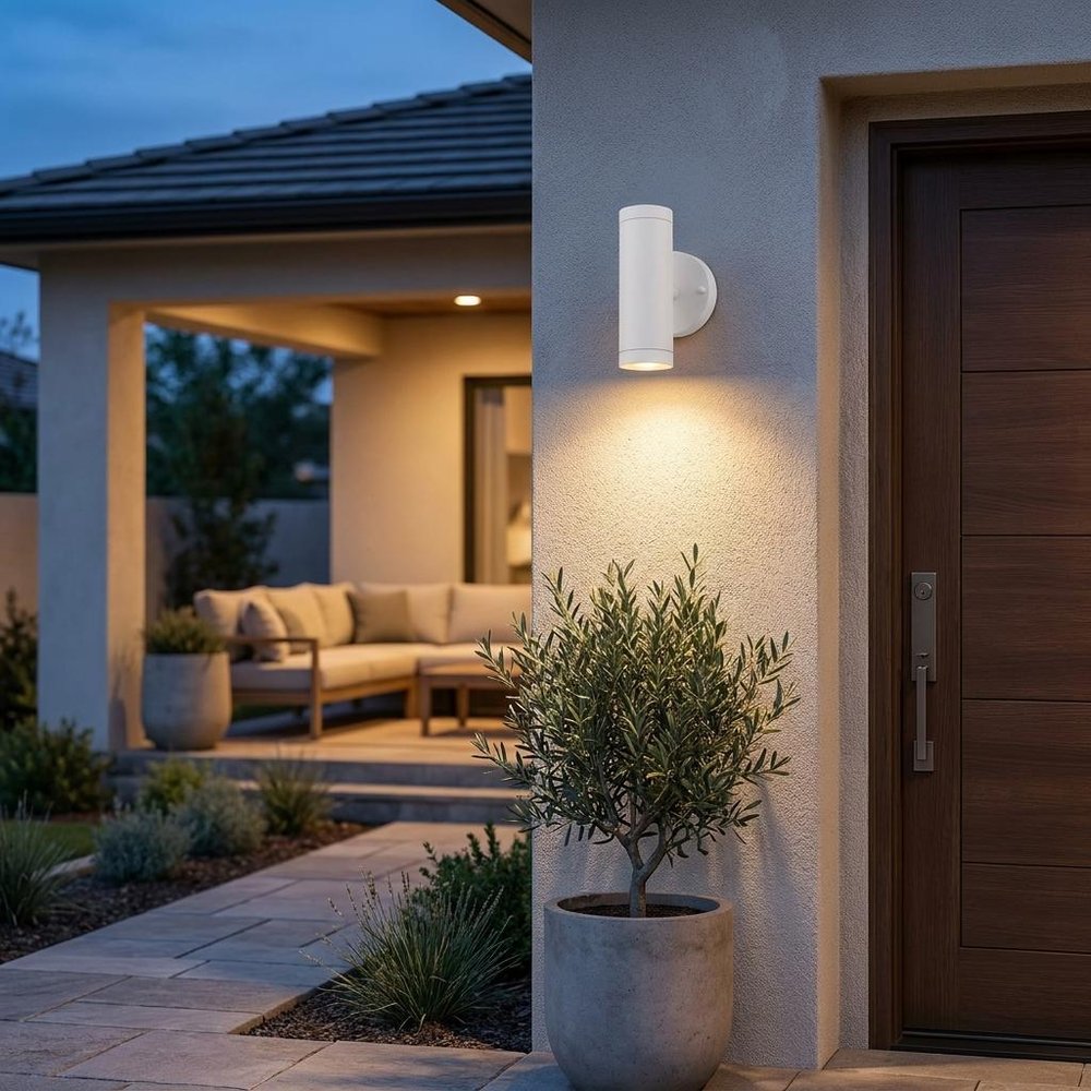 White LED Dimmable Outdoor Hanging Light With White Shades HomeRoots