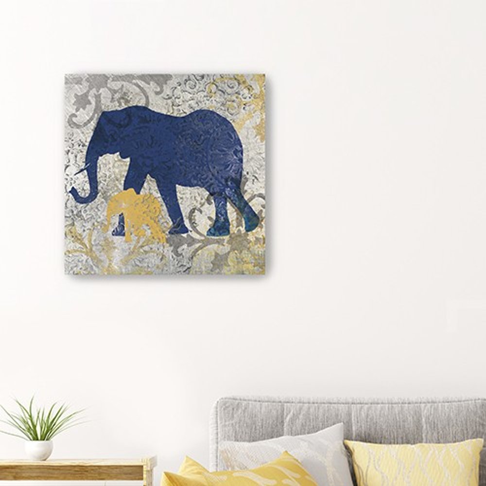 Exotic Blue And Gold Elephant Unframed Print Wall Art — view 2