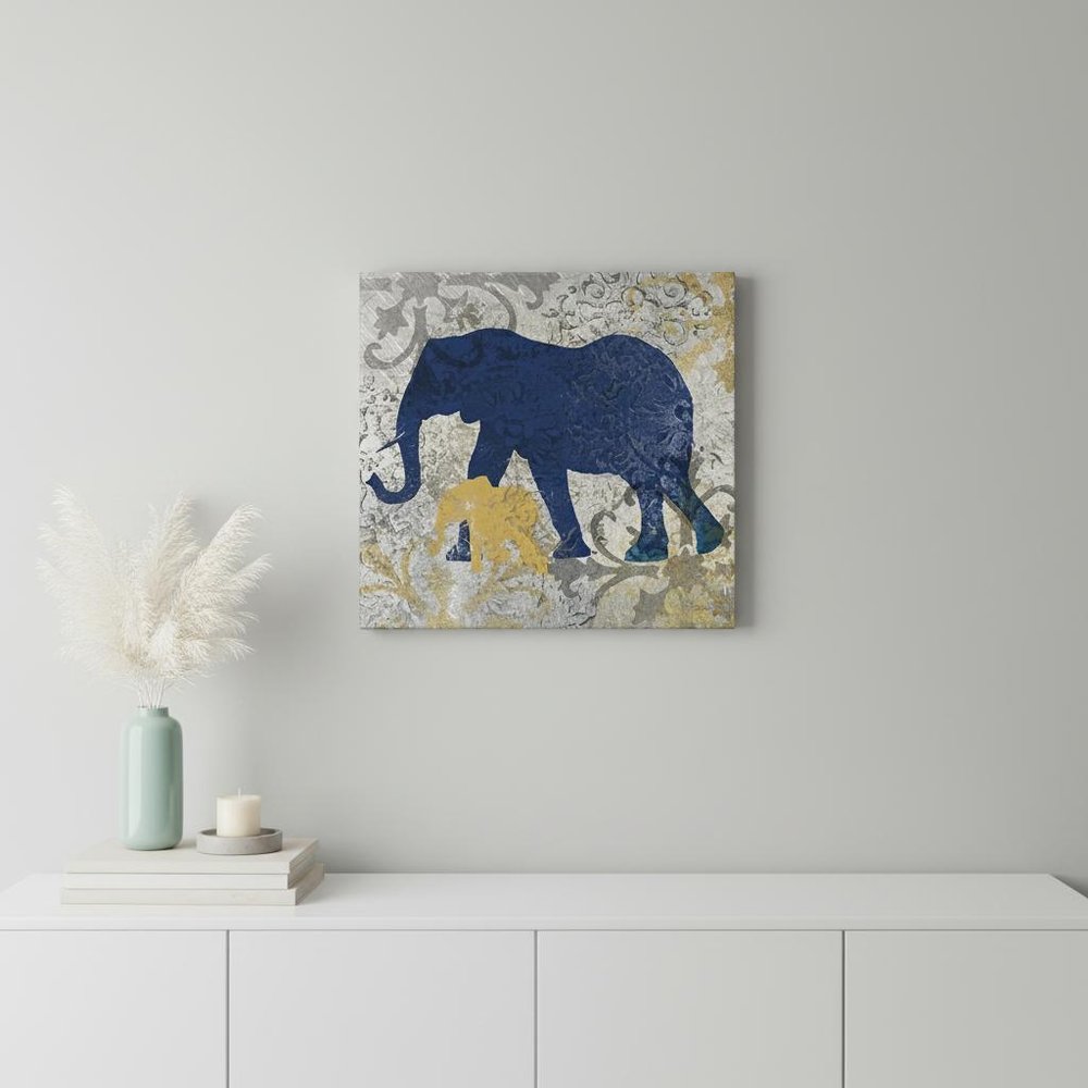 Exotic Blue And Gold Elephant Unframed Print Wall Art HomeRoots