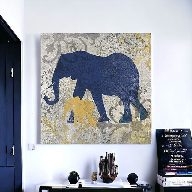 Exotic Blue And Gold Elephant Unframed Print Wall Art