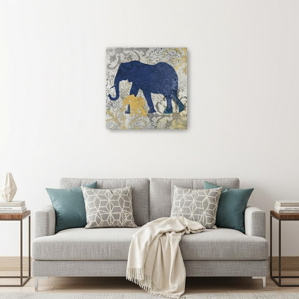 Exotic Blue And Gold Elephant Unframed Print Wall Art HomeRoots