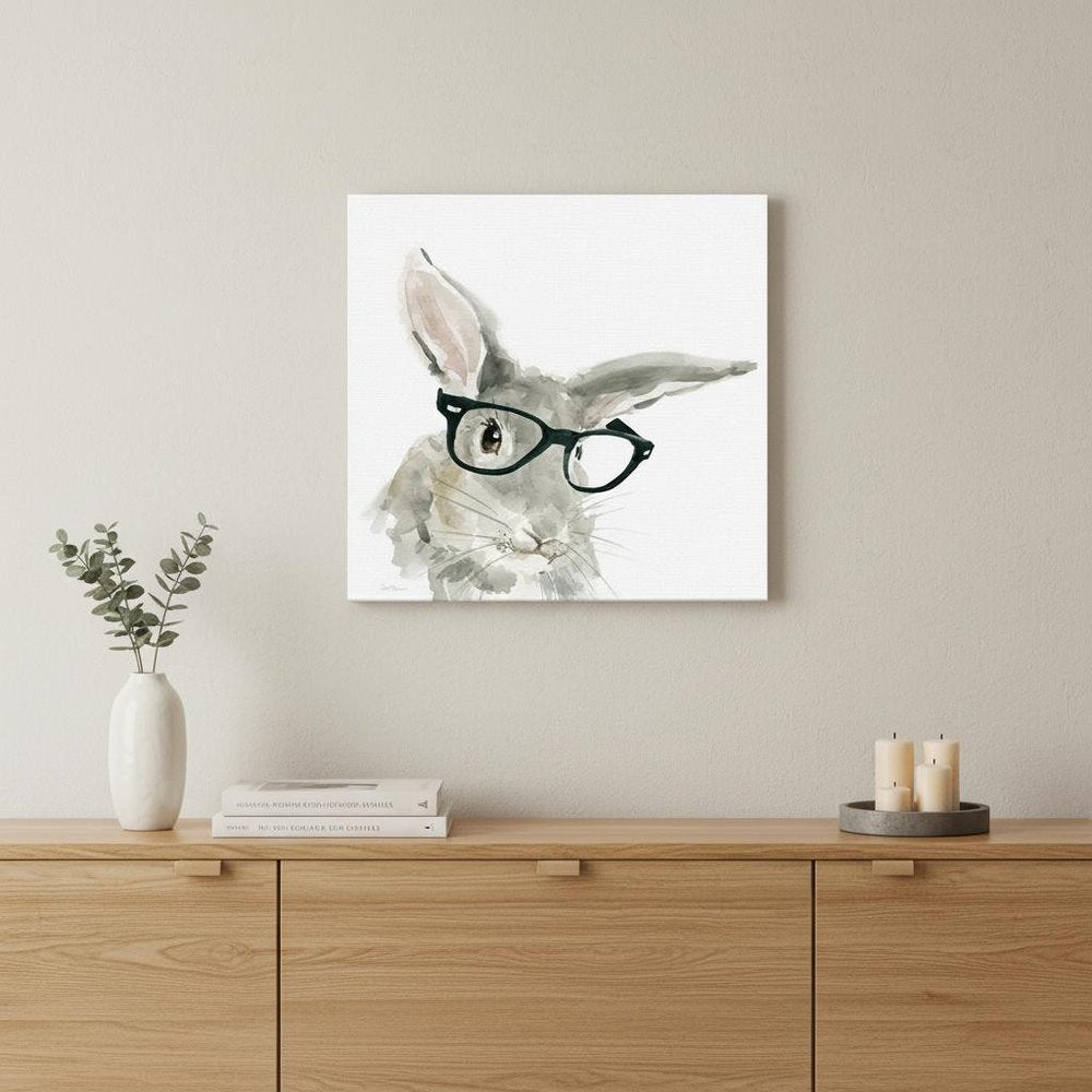 20" x 20" Watercolor Cutie Rabbit in Glasses Canvas Wall Art — view 1