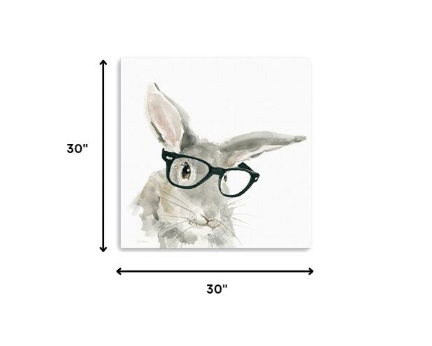 20" x 20" Watercolor Cutie Rabbit in Glasses Canvas Wall Art HomeRoots