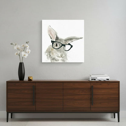 20" x 20" Watercolor Cutie Rabbit in Glasses Canvas Wall Art HomeRoots