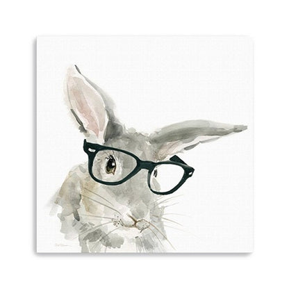 20" x 20" Watercolor Cutie Rabbit in Glasses Canvas Wall Art HomeRoots