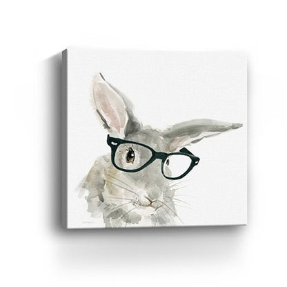 20" x 20" Watercolor Cutie Rabbit in Glasses Canvas Wall Art HomeRoots