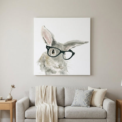 20" x 20" Watercolor Cutie Rabbit in Glasses Canvas Wall Art HomeRoots