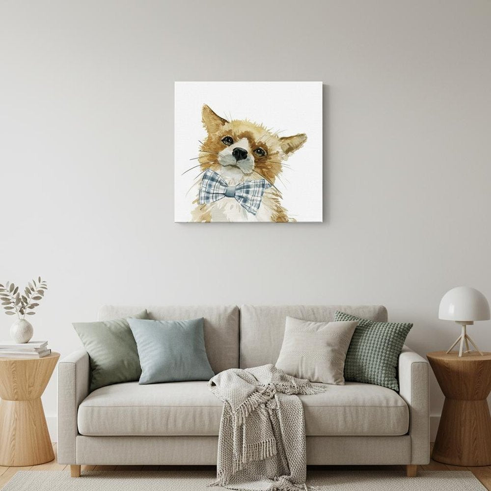 20" x 20" Watercolor Cutie Bow Tie Fox Canvas Wall Art HomeRoots
