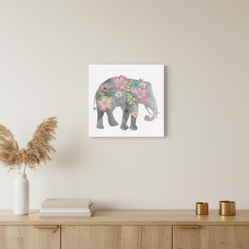 Floral Elephant Unframed Print Wall Art — view 1
