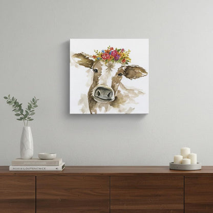 Watercolor Floral Cow Unframed Print Wall Art HomeRoots