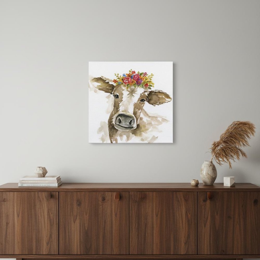 Watercolor Floral Cow Unframed Print Wall Art HomeRoots