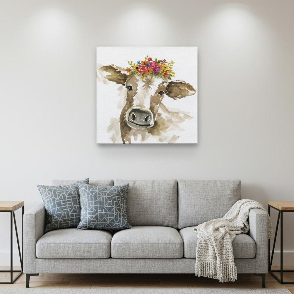 Watercolor Floral Cow Unframed Print Wall Art HomeRoots