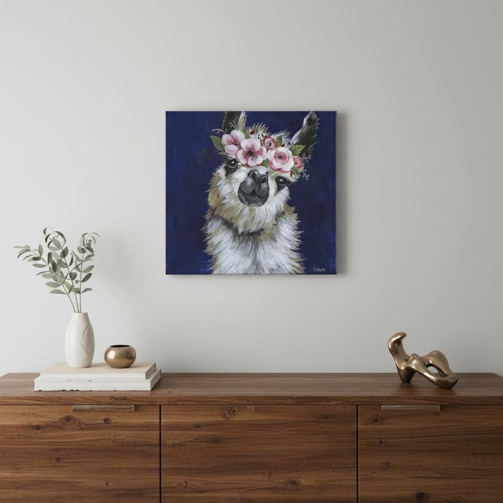 Watercolor Flower Llama Unframed Print Wall Art — view 1