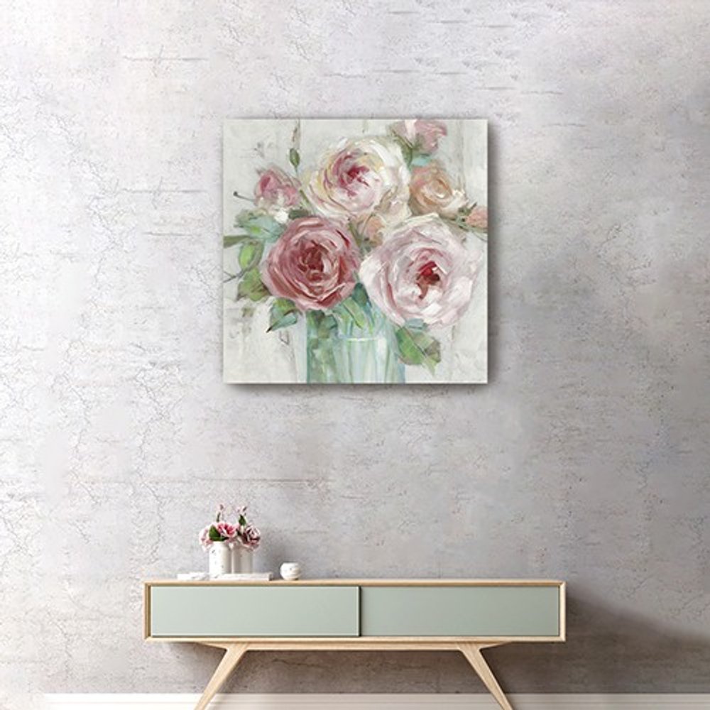 20" x 20" Watercolor Soft Pastel Peonies Bouquet Canvas Wall Art HomeRoots