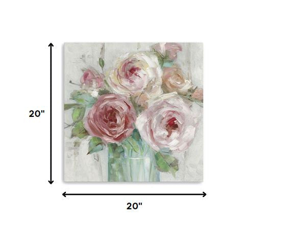 20" x 20" Watercolor Soft Pastel Peonies Bouquet Canvas Wall Art — view 5