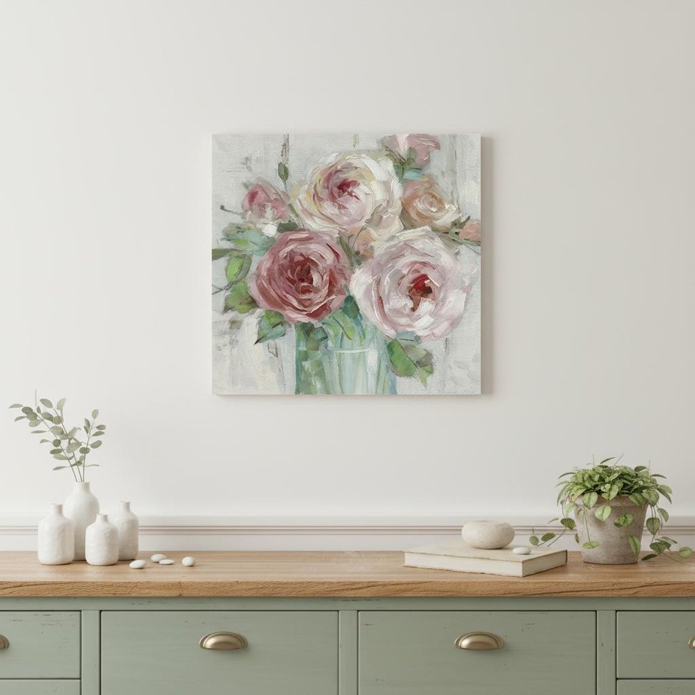 20" x 20" Watercolor Soft Pastel Peonies Bouquet Canvas Wall Art HomeRoots