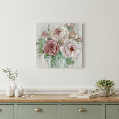 20" x 20" Watercolor Soft Pastel Peonies Bouquet Canvas Wall Art HomeRoots