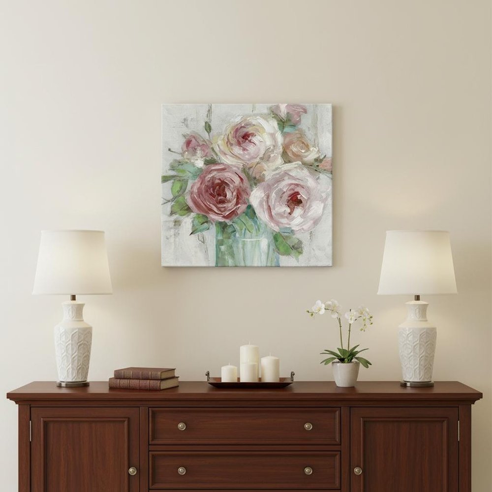 20" x 20" Watercolor Soft Pastel Peonies Bouquet Canvas Wall Art HomeRoots