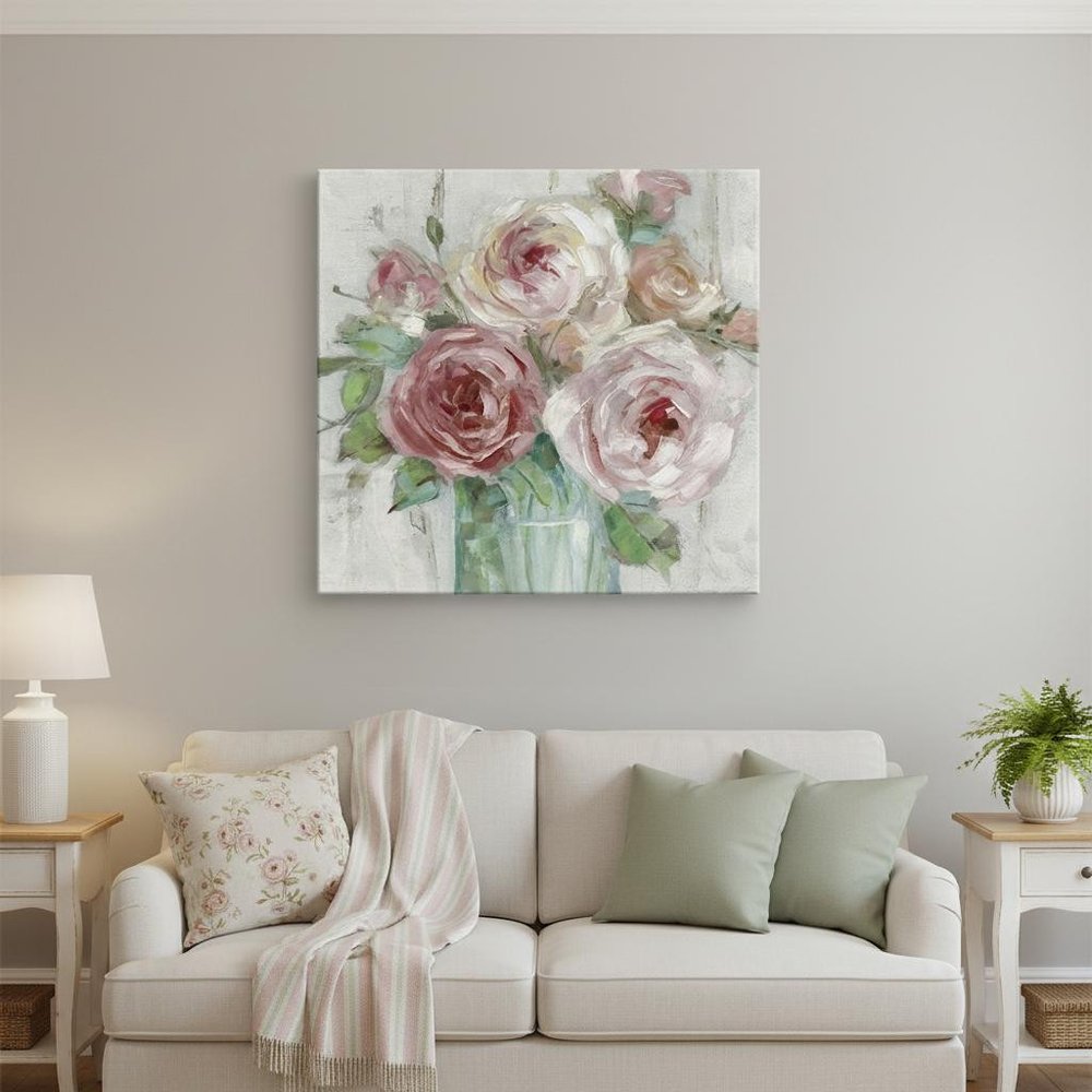 20" x 20" Watercolor Soft Pastel Peonies Bouquet Canvas Wall Art HomeRoots