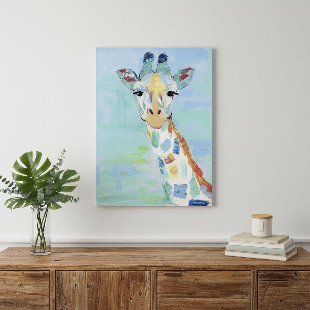24" x 18" Pastel Patchwork Giraffe Canvas Wall Art HomeRoots