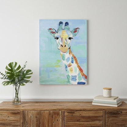 24" x 18" Pastel Patchwork Giraffe Canvas Wall Art HomeRoots