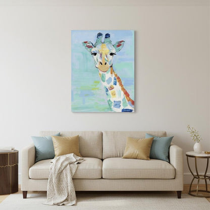 24" x 18" Pastel Patchwork Giraffe Canvas Wall Art HomeRoots