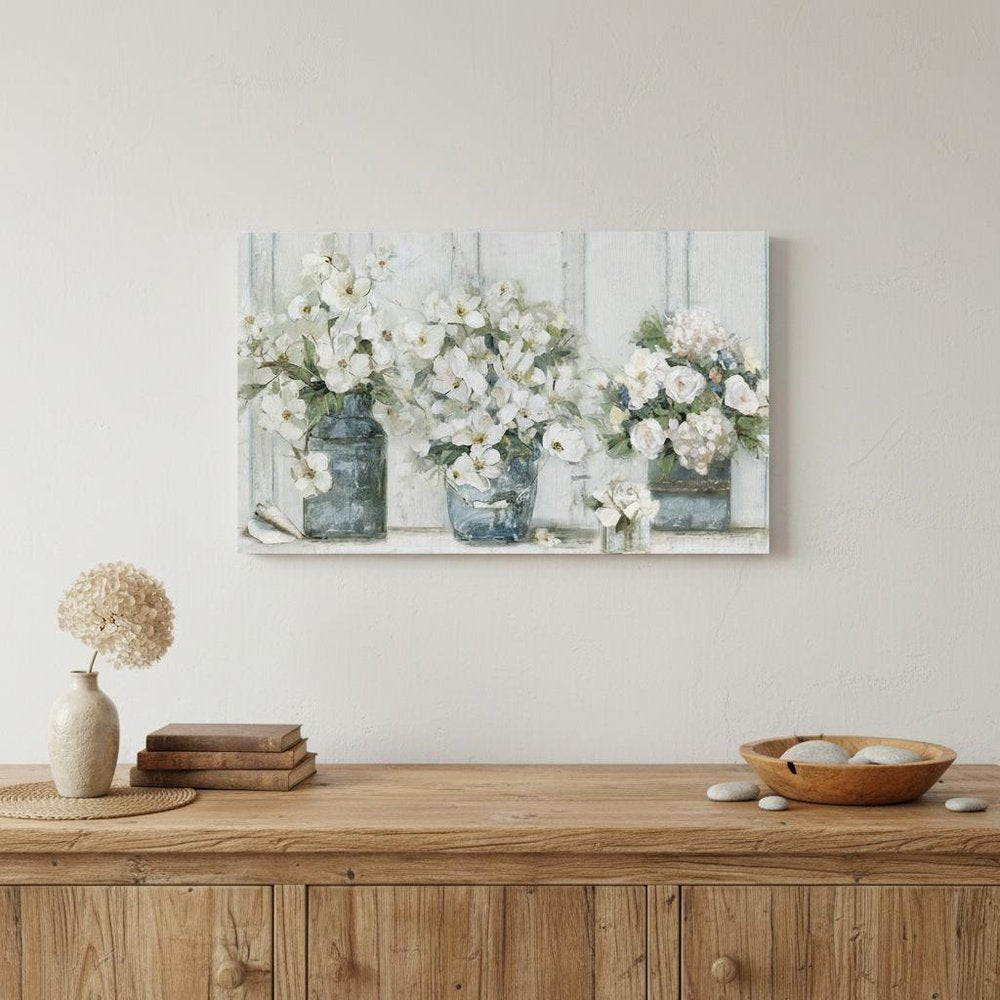 24" x 16" Watercolor Soft Pastel Bouquet Trio Canvas Wall Art HomeRoots