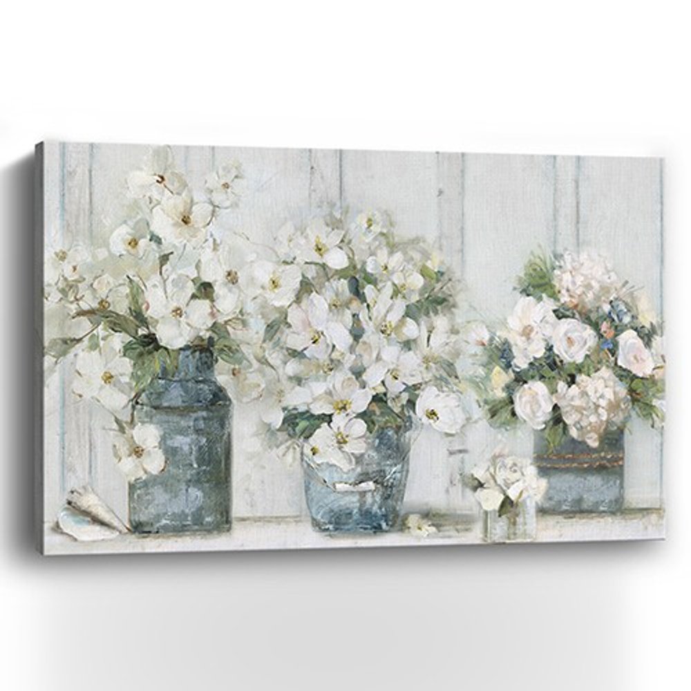 24" x 16" Watercolor Soft Pastel Bouquet Trio Canvas Wall Art — view 6