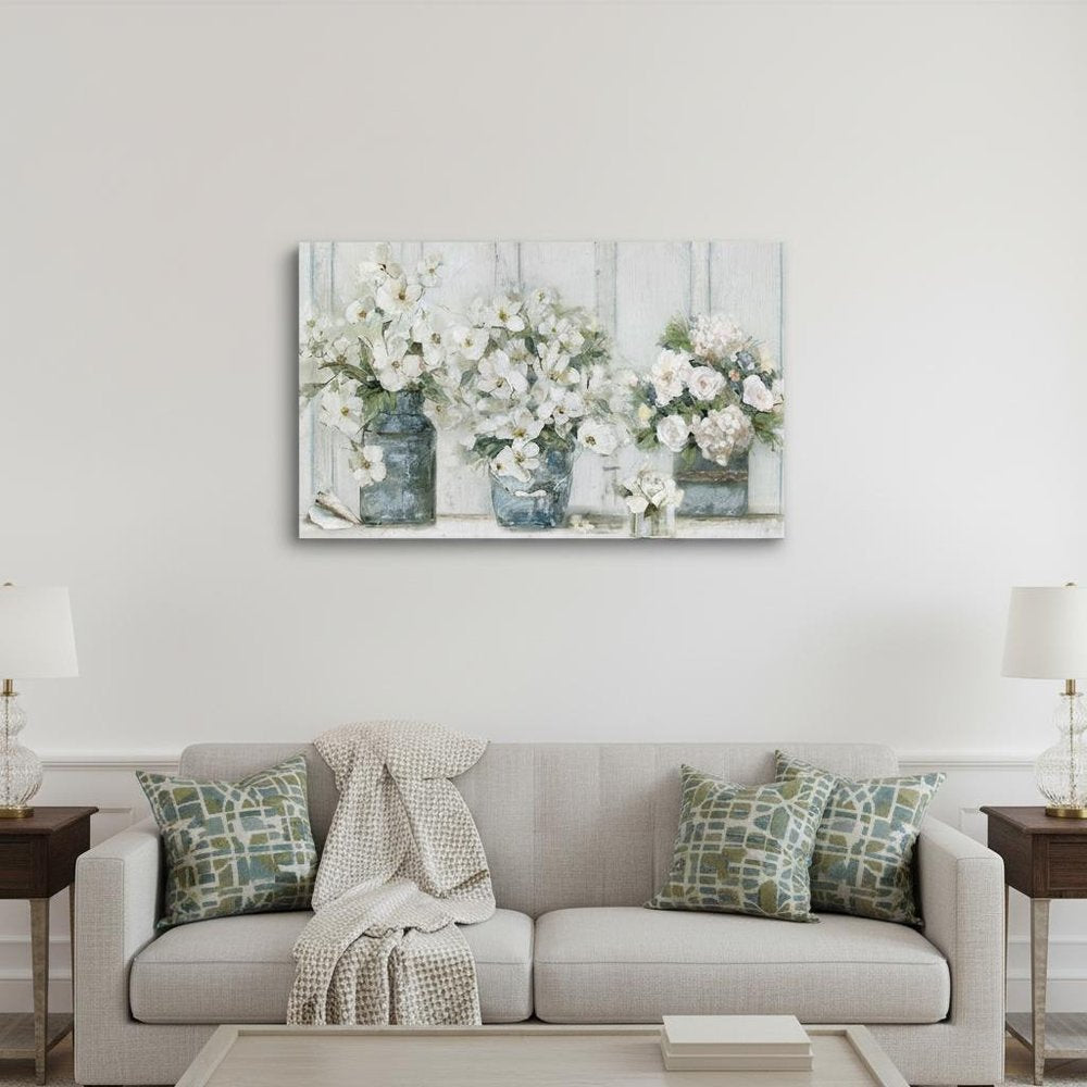 24" x 16" Watercolor Soft Pastel Bouquet Trio Canvas Wall Art HomeRoots
