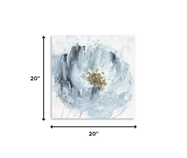 20" x 20" Watercolor Abstract Gray Blue Flower Canvas Wall Art HomeRoots