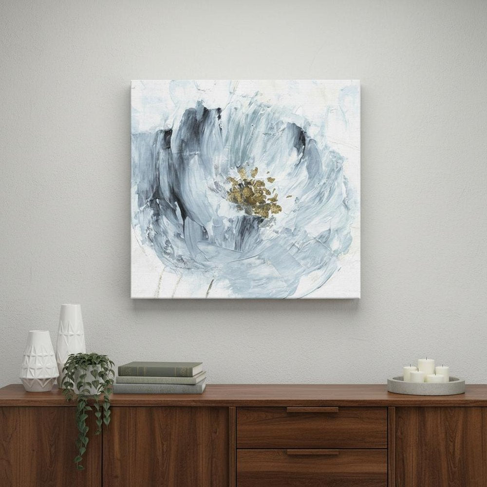 20" x 20" Watercolor Abstract Gray Blue Flower Canvas Wall Art HomeRoots